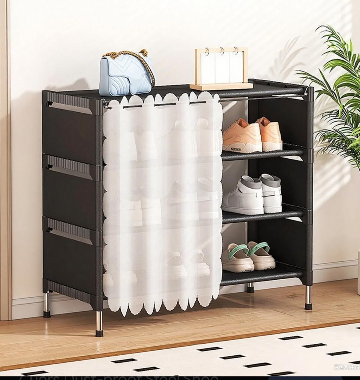 Closed Shoe Rack with Curtain Cover 3 tier