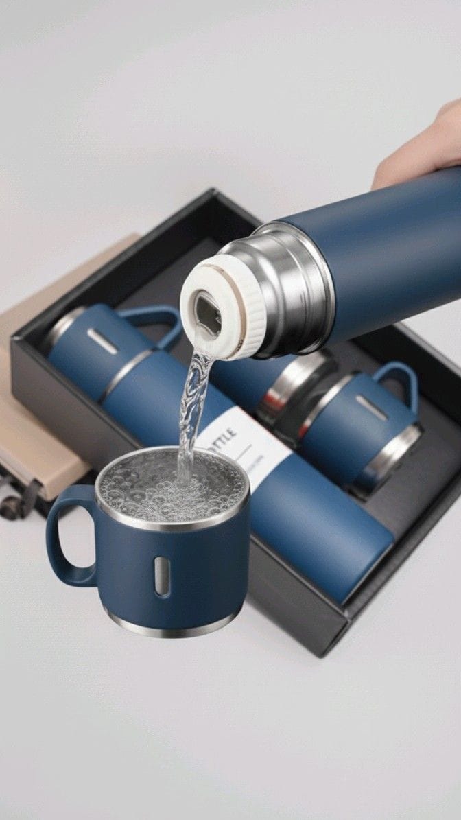 Stainless Steel Thermo Vaccume Insulated Flask Hot and Cold with 2 Mugs
