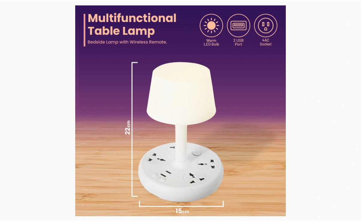 Multifunctional Table Lamp with 2 USB Charging Ports