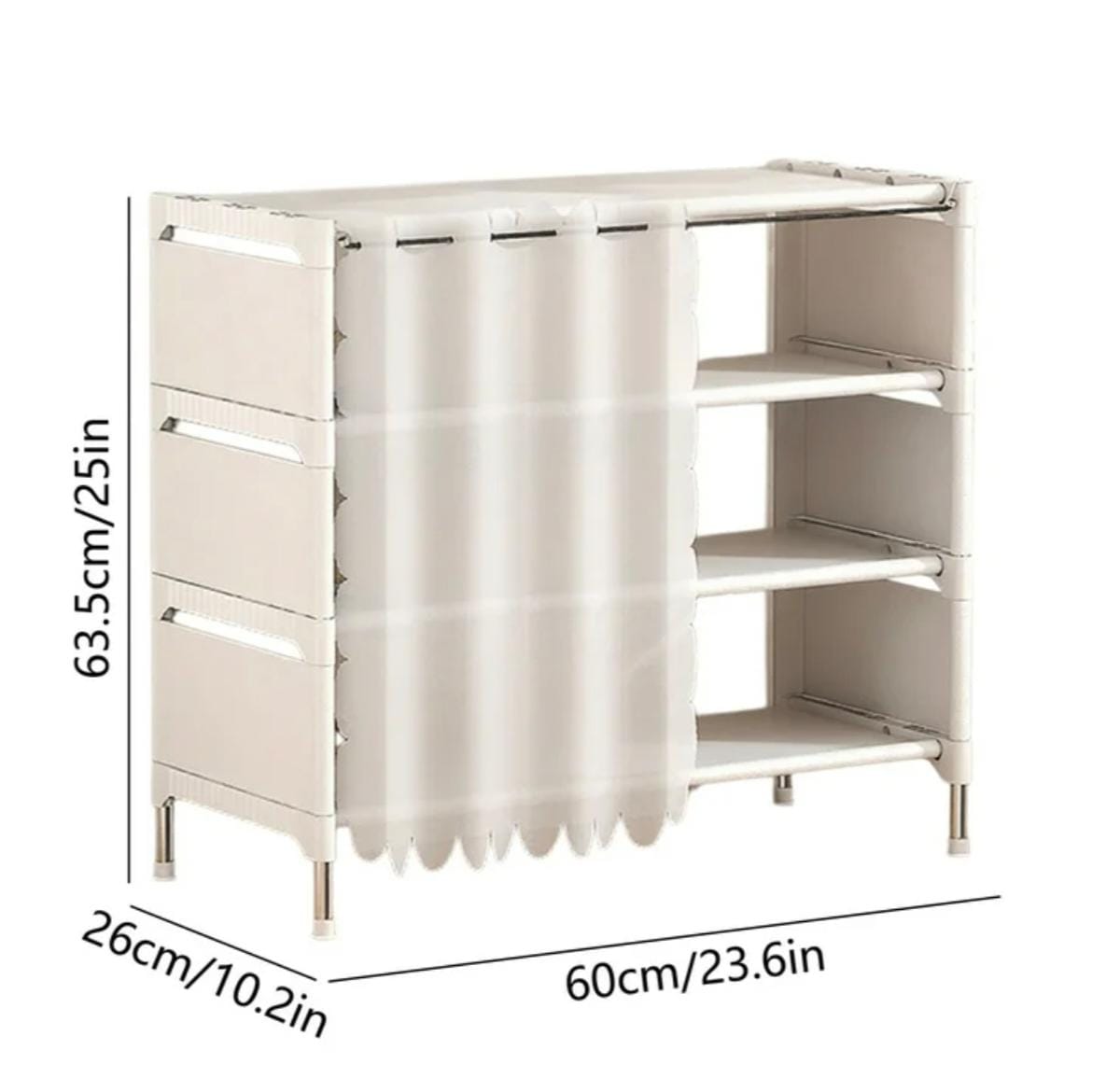 Closed Shoe Rack with Curtain Cover 3 tier