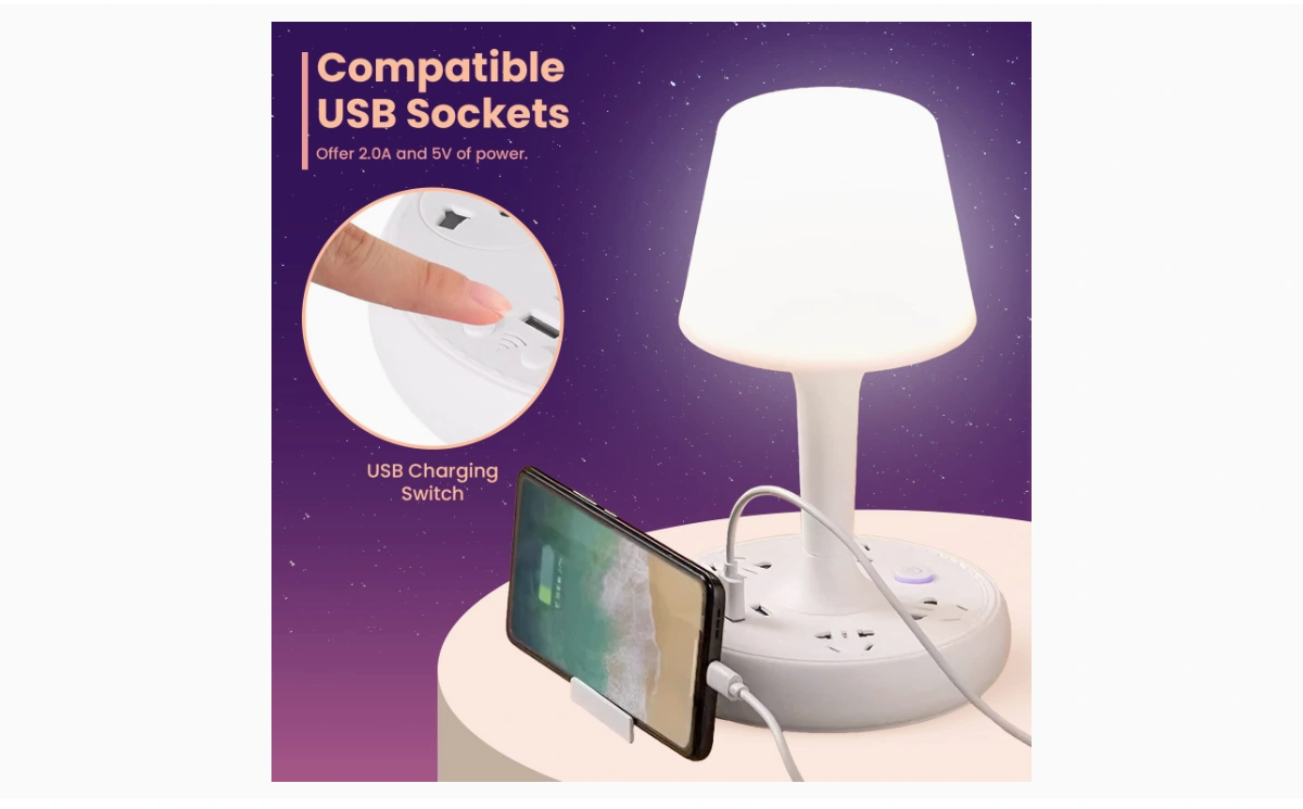 Multifunctional Table Lamp with 2 USB Charging Ports
