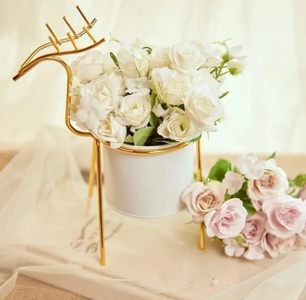 Flower Pot with Gold Metal Stand