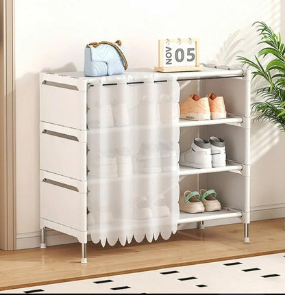 Closed Shoe Rack with Curtain Cover 3 tier