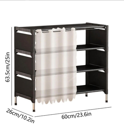 Closed Shoe Rack with Curtain Cover 3 tier