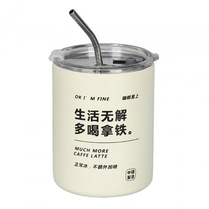 Thermal Coffee Mugs with Lid Straw Travel Tumbler Teacup
