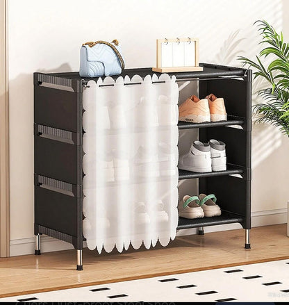 Closed Shoe Rack with Curtain Cover 3 tier