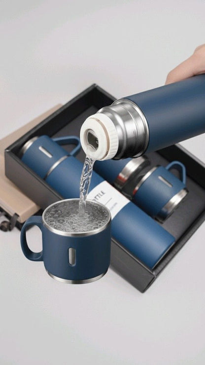 Stainless Steel Thermo Vaccume Insulated Flask Hot and Cold with 2 Mugs