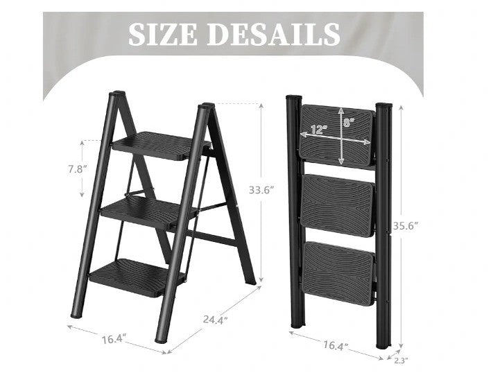 3 Step Ladder with Anti-Slip Wide Pedals