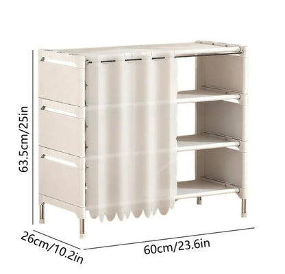 Closed Shoe Rack with Curtain Cover 3 tier
