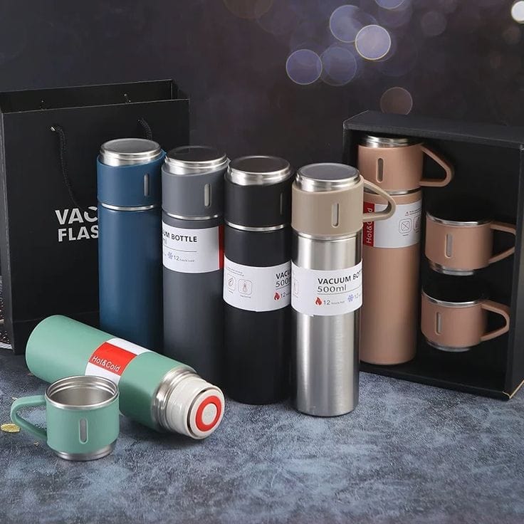 Stainless Steel Thermo Vaccume Insulated Flask Hot and Cold with 2 Mugs
