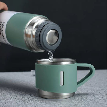 Stainless Steel Thermo Vaccume Insulated Flask Hot and Cold with 2 Mugs